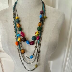Colorful beaded multi strand long necklace